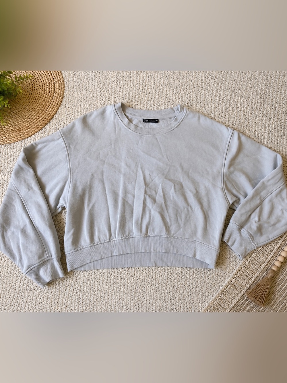 Zara Off-White Ribbed Crewneck Sweatshirt